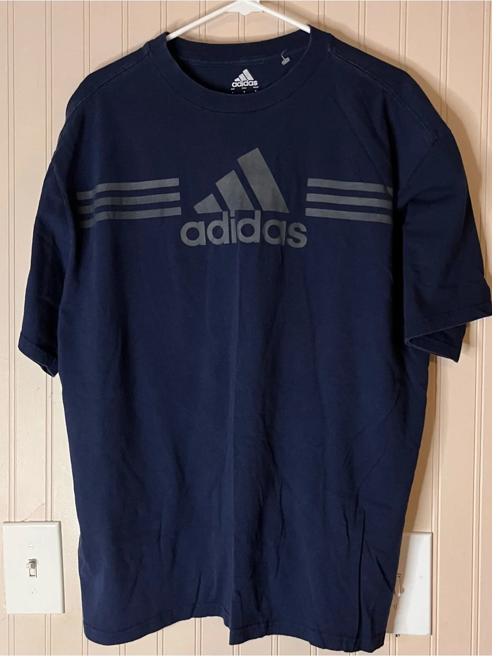 adidas Navy and Gray Graphic Logo Tee L